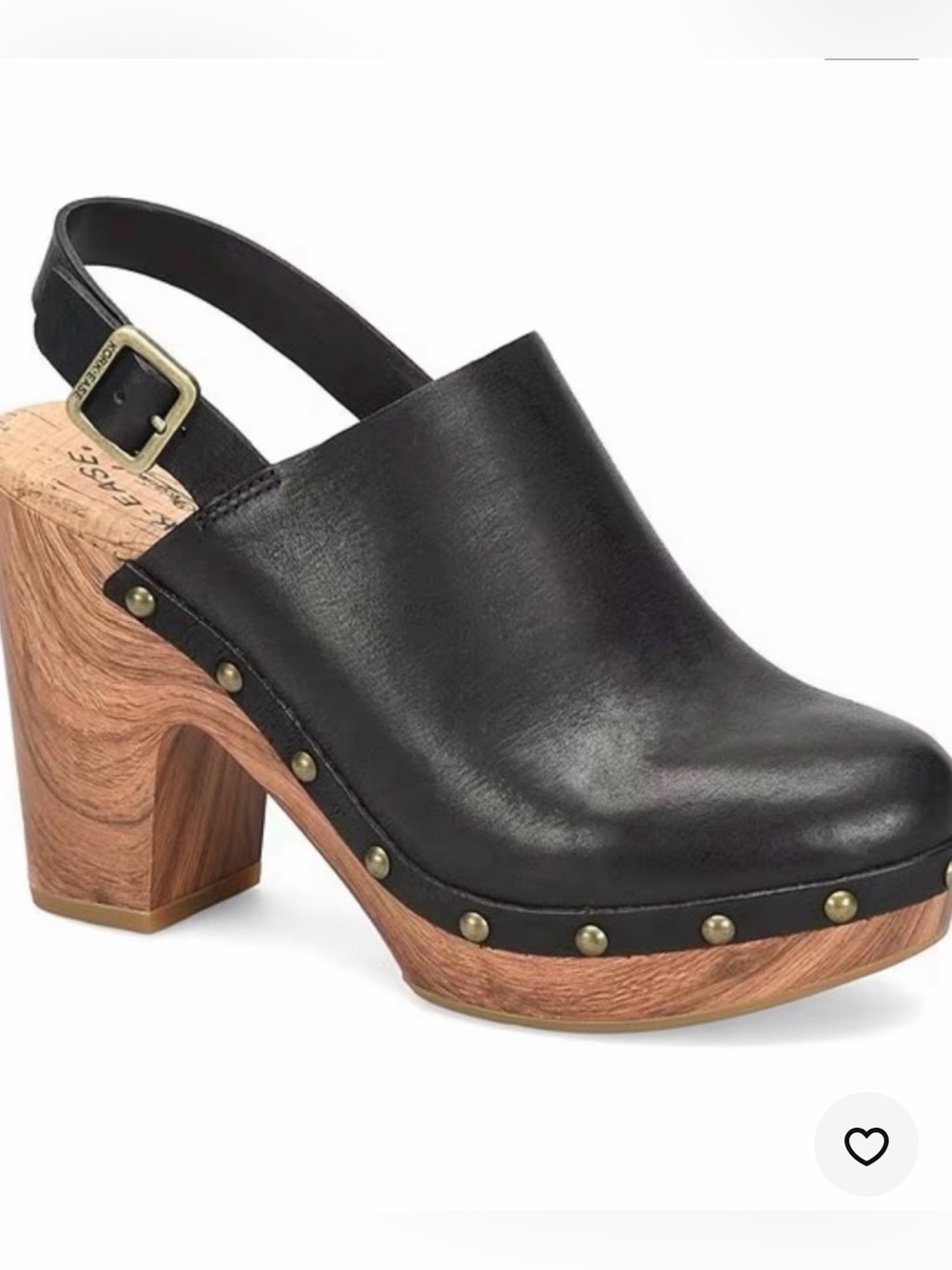 Kork-Ease Black Leather Studded Clog Slingback Heel